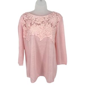 J. Jill Pink Blush Linen Blend Lace Front Sweater🌸
